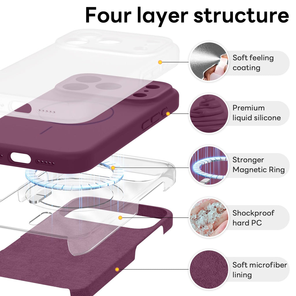 Vooii Magnetic for iPhone 18 Pro Max Case 6.9" Silicone, Burgundy | Compatible with Magsafe, Full Camera Protection, Soft Microfiber Lining, Shockproof Case for iPhone 18 Pro Max Cherry Red