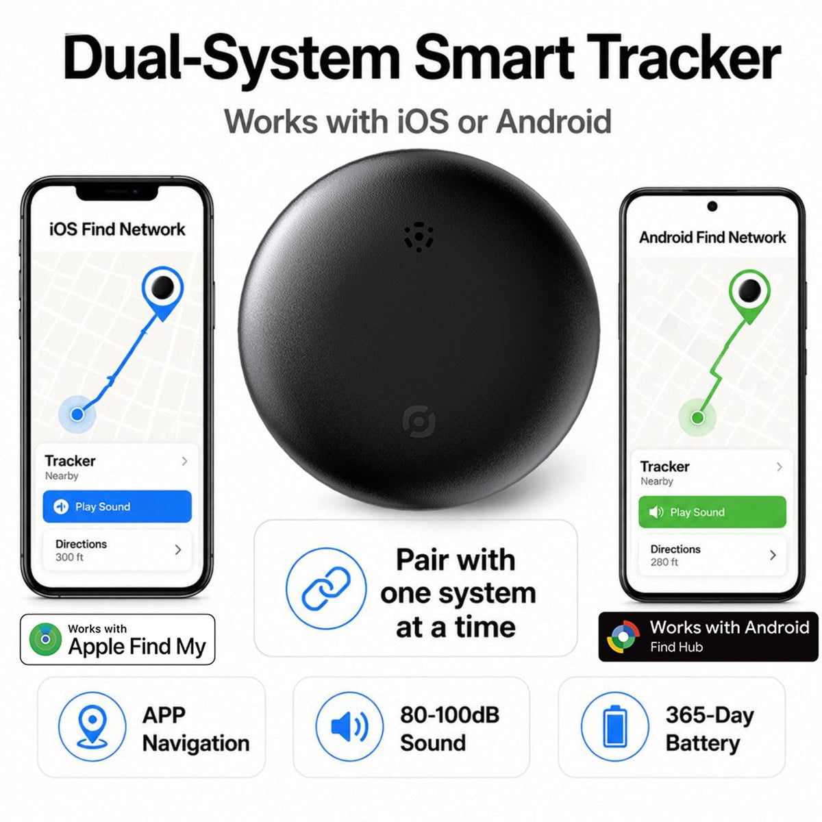 RGIMF GPS Tracker for Vehicles No Subscription, iOS & Android Dual System | Precise Location Car Tracker Tag, IP66 Bluetooth Tracker Device for Key, Luggage, Wallet, Kid and Pet (2-Pack)