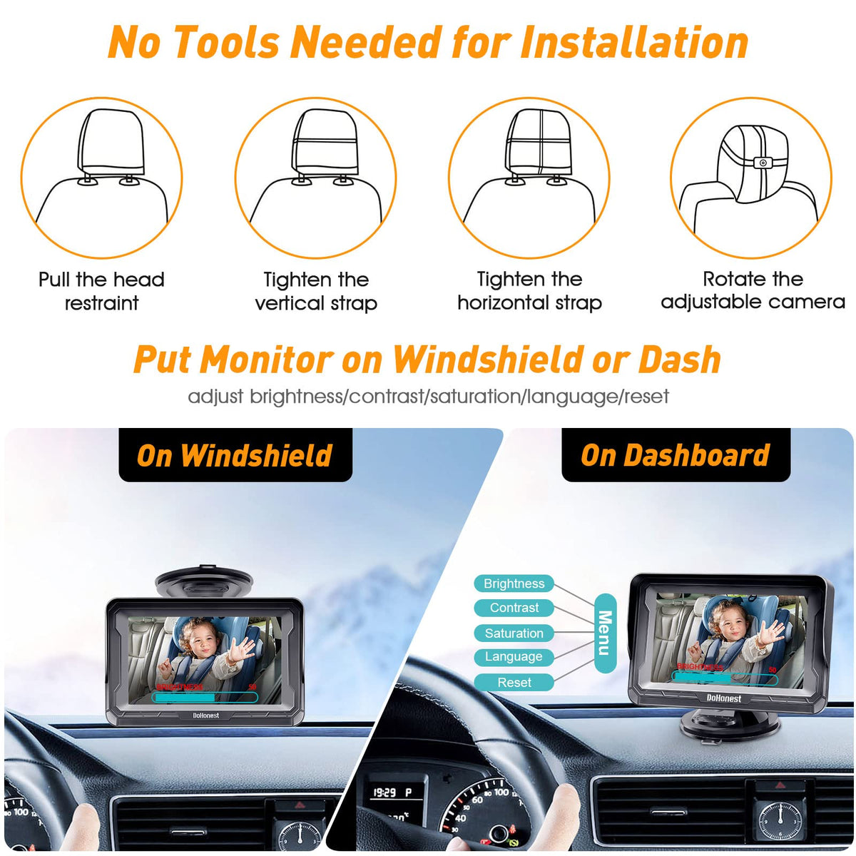 DoHonest Baby Car Camera HD 1080P: Rear Facing Car Baby Monitor Clear Image | Crystal Night Vision, Adjustable View Angle, Easy Setup, Anti-Glare Display, Safety for Kids & Infants