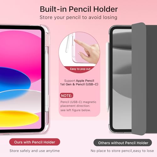 Moko for iPad A16 11th Generation Case 11 Inch 2025 with Pencil Holder,Pink | For iPad 10th Generation Case 10.9 Inch 2022, Slim Light Trifold Protective Cover with Hard PC Translucent Back Shell