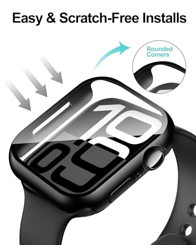 Smiling 2 Pack Case Built in Tempered Glass Screen Protector Compatible with Apple Watch Series 11 (2025)/Series 10 46mm, Hard PC Case Overall Protective Cover- Black