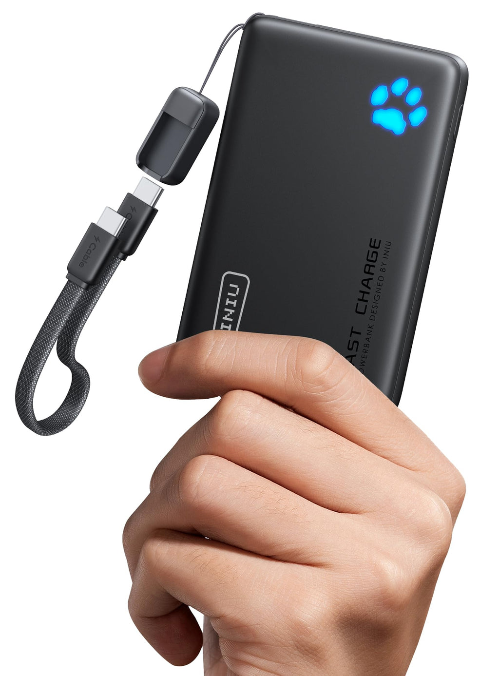 INIU 10000mAh 45W Fast Charging Portable Charger, Smaller Travel Power Bank | Flight-Safe, Detachable USB C Cable, Travel Essential, External Battery Phone Pack for iPhone 18 17 Samsung iPad etc