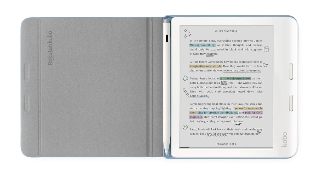 Kobo Libra Colour SleepCover Case | Dusk Blue Stylus Notebook | Sleep/Wake Technology | Built-in 2-Way Stand | Vegan Leather | Compatible with 7” Kobo Libra Colour eReader