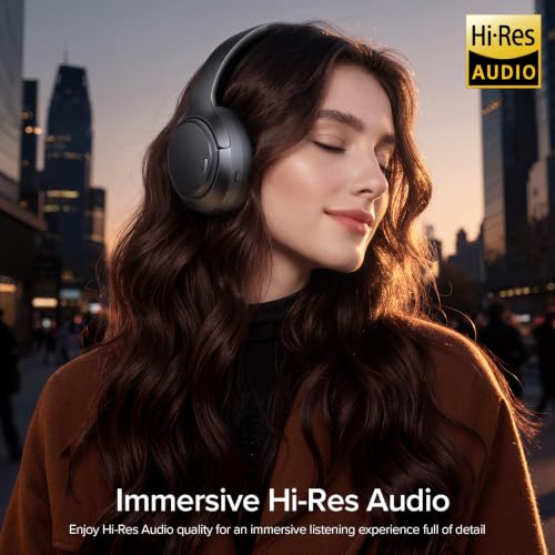 Hybrid Active Noise Cancelling Headphones 120H Playtime 6 ENC Clear Call Mic, Over Ear Headphones Wireless with Hi-Res Audio Comfort Earcup Low Latency ANC Bluetooth 6.0 Headphones for Travel Workout