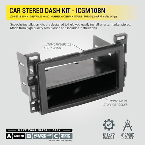 Scosche ICGM10BN Complete Double/Single DIN Stereo Installation Kit for Select Non-Amplified 2006-17 General Motors Vehicles - No Steering Wheel Remote - See Fit Guide in Images to Verify Your Vehicle