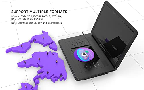 Boifun 17.5" Portable DVD Player with 15.6" Large HD Screen, Black | 6-hour Rechargeable Battery, USB/SD Playback, TV Sync, Multiple Disc Formats, High-volume Speaker, for Road Trip and Home Use