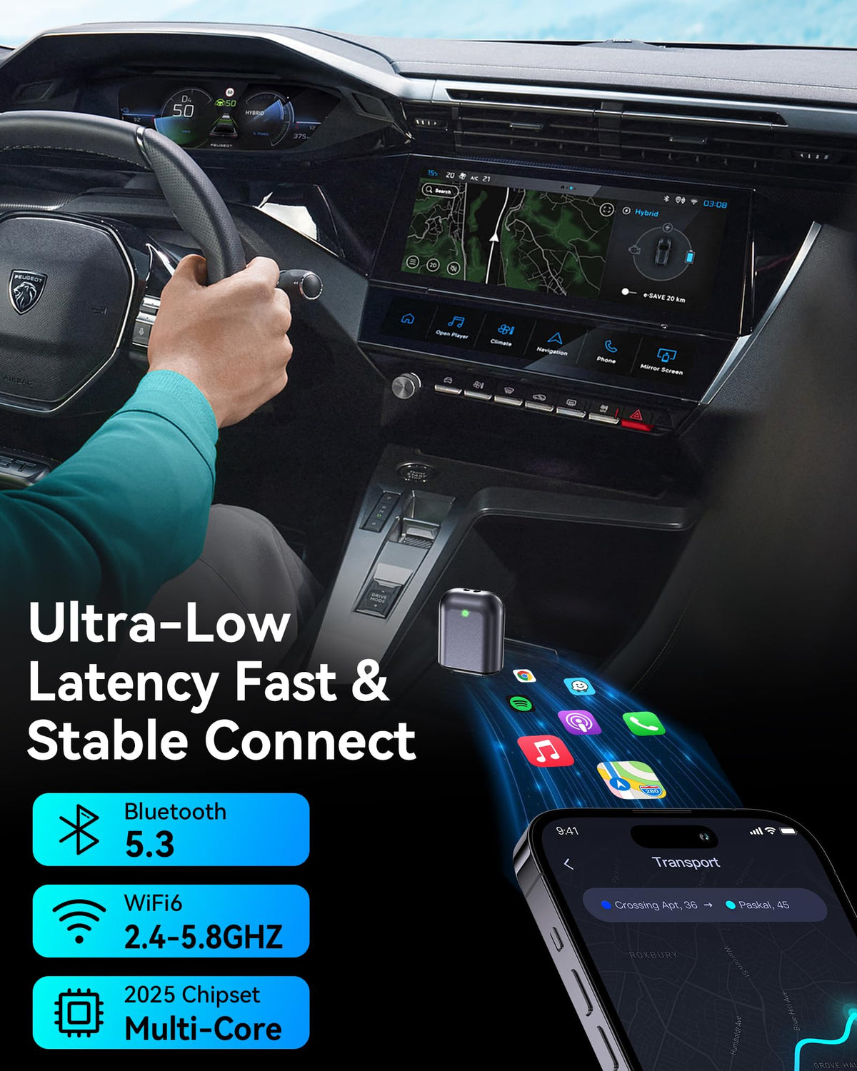 Burnt Sugar Wireless Carplay Adapter for iPhone 2026 Upgraded, Ultra-Mini USB for Apple Car Play Convert Wired to Wireless, Stable Low-Lag GPS Plug & Play for iOS 10+ & Cars from 2016+ (Jet Gray)