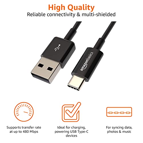 Amazon Basics USB-A to USB-C Fast Charger Cable, USB 2.0, 480Mbps Data Transfer Speed, USB-IF Certified, for Apple iPhone 16/15, iPad, Samsung Galaxy, Tablets, Car, 3ft, Black