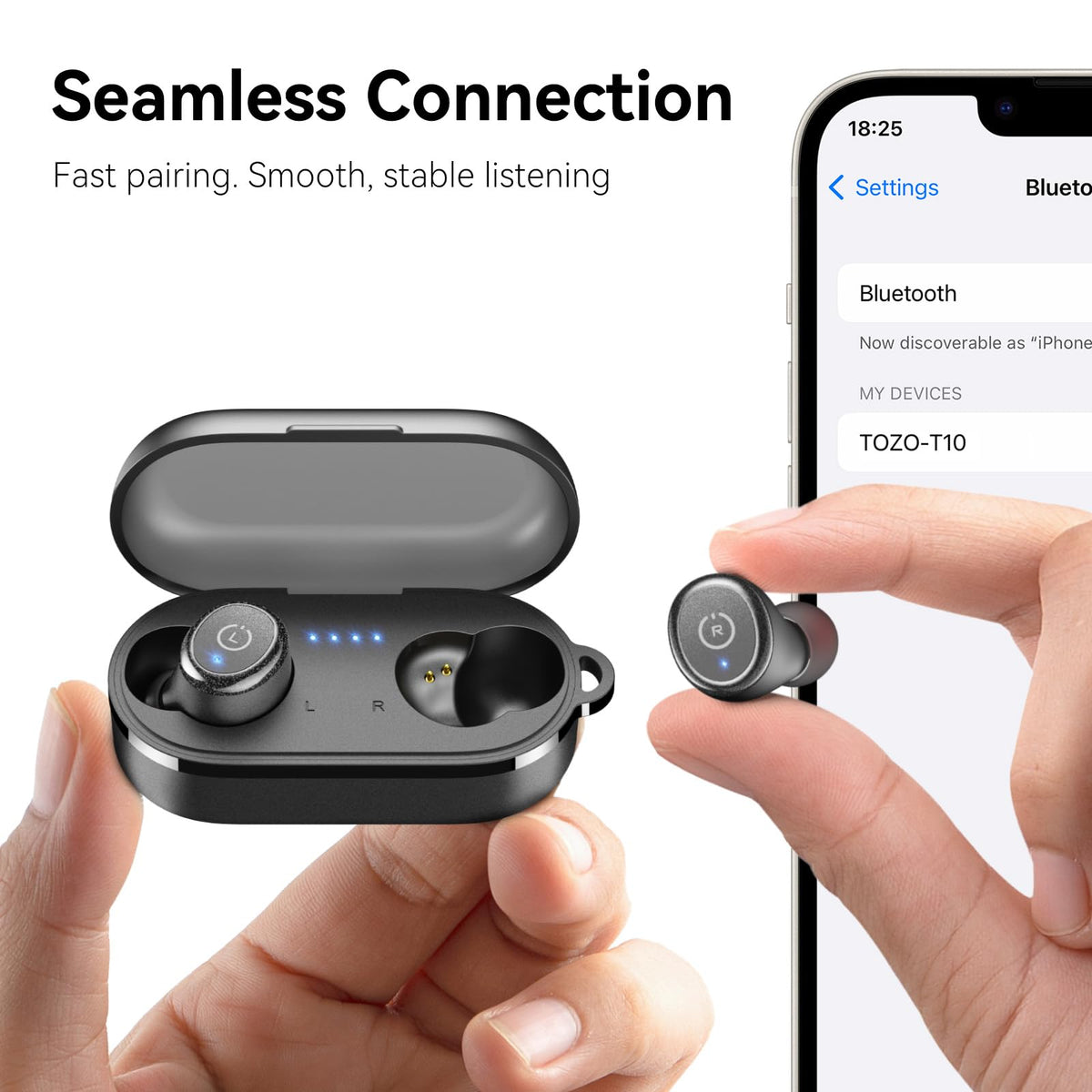 TOZO T10 Wireless Earbuds Powerful Bass Stereo Wireless Charging, APP, IPX8 | Waterproof, 55H Playtime, Ergonomic Design In Ear buds, App Customize EQ, Bluetooth 5.3 Headphones for Work, Travel, Black