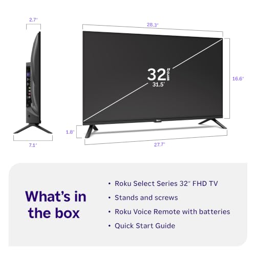 Roku 32-Inch Select Series Smart TV 2026-1080p Full HD TV - RokuTV | Flat Screen LED Television with Voice Remote, Wi-Fi & Bluetooth Headphone Mode - Streaming Live Local News Sports & Movies