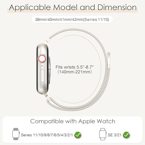 3 Pack Mesh Loop Compatible with Apple Watch Bands for Women Men | 40mm 41mm 38mm 42mm Metal Magnetic Integrated Strap for iWatch Series 12 11 10 9 8 7 6 5 4 SE3 2 1, Fit Daily, Work & Parties
