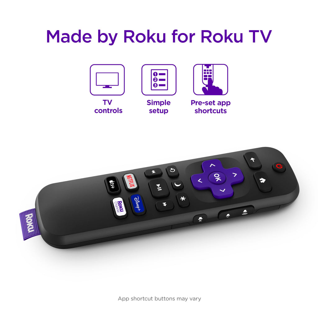 Roku TV Remote Control (Official Manufacturer Product) | Simple Setup & Pre-Set App Shortcuts - Replacement Remote Compatible with RokuTV Models ONLY (Not Roku Players)