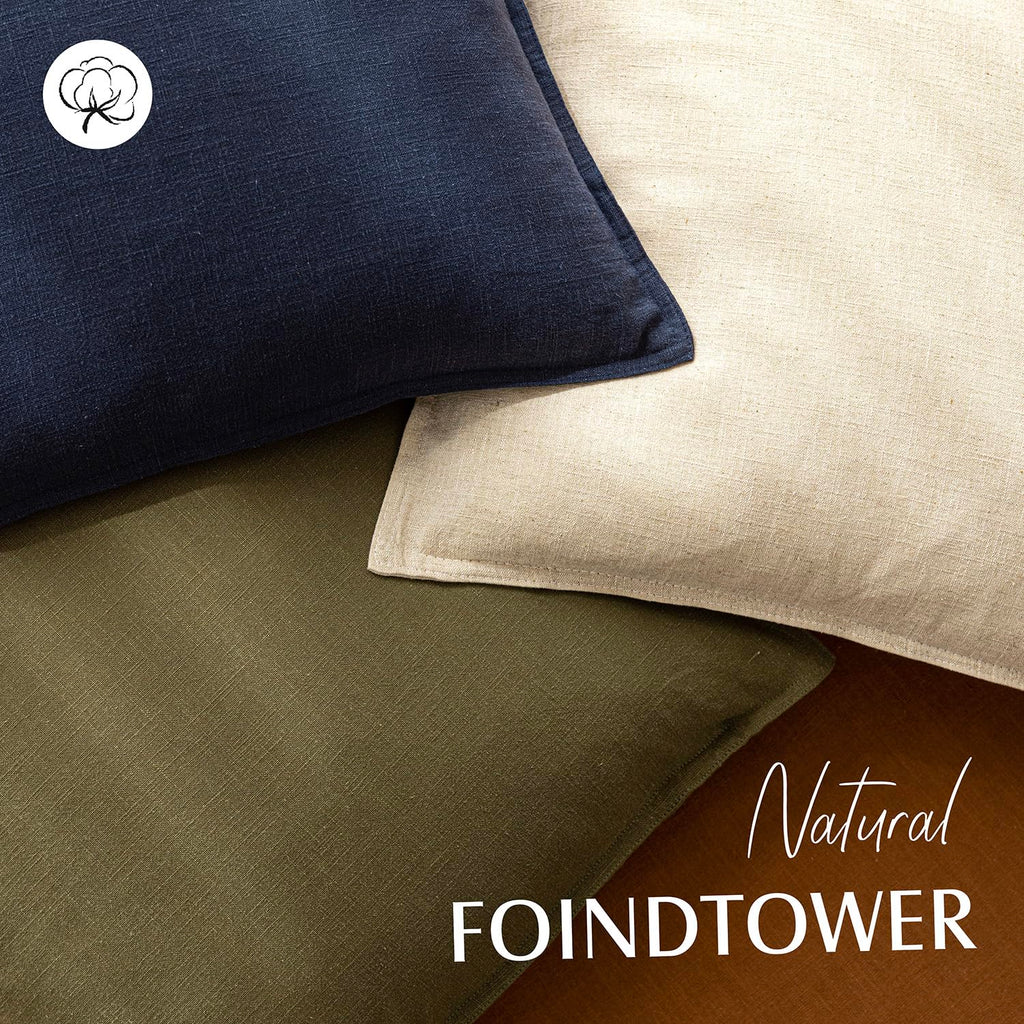 Foindtower Linen Solid Decorative Throw Pillow Covers 20x20 Natural Beige | Pack of 2 Boho Farmhouse Pillowcase,Accent Neutral Cushion Covers,Morden Home Decor for Chair Couch Sofa Bedroom Living Room