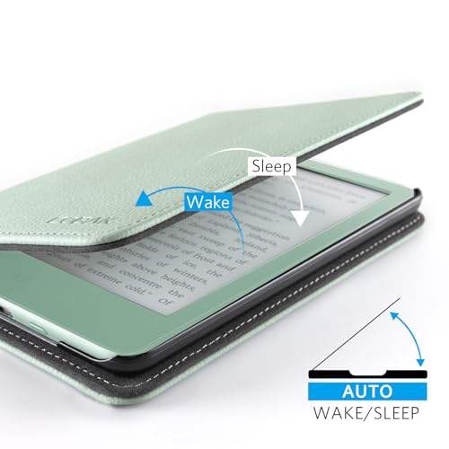CoBak Case with Stand for for 6" Kindle (2024 & 2022, 11th Gen) | PU Leather Smart Cover with Auto Sleep/Wake & Hand Strap, sage green