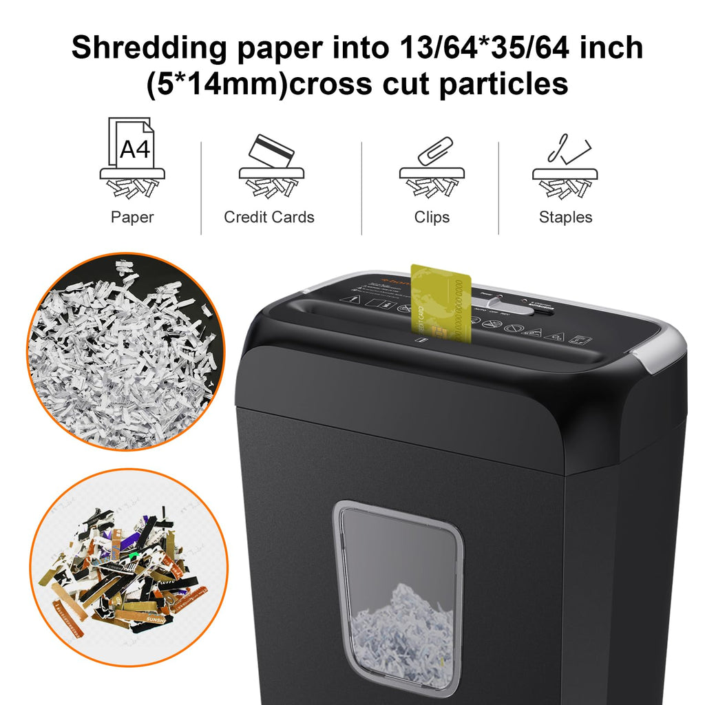 Bonsaii 6-Sheet Cross Cut Paper Shredder for Home, 3.4 Gal Bin | P-4 Security Level, Shreds Credit Cards, Staples & Paper Clips, with Portable Handle, Small Shredder for Home Office，C237-B