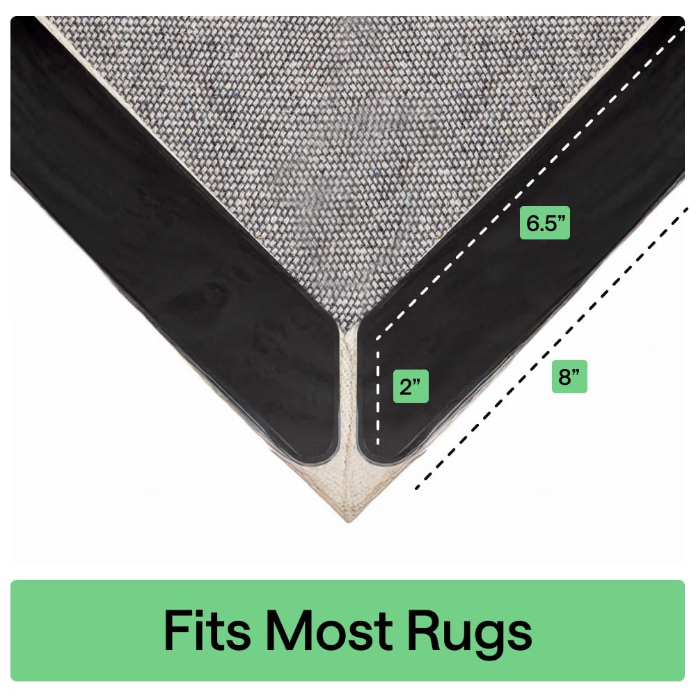 GORILLA GRIP® Extra Long Rug Grippers for Hardwood Floor, Reusable, Black | Dual-Sided Adhesives Pads Keep Area Rugs Corners Flat, Holds Down Carpet on Hard Wood, Tile Floors, Renter Friendly, 8 Pack