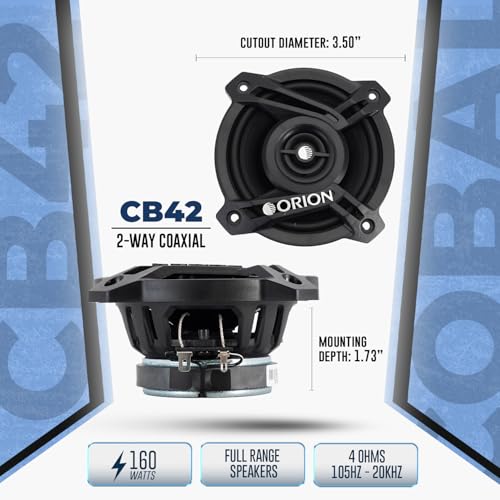 ORION Cobalt CB42 4" 2-Way Coaxial Car Speakers, 160W Pair | Full Range Audio, Polypropylene Cone, Butyl Rubber Surround, Easy Installation
