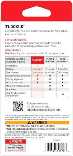 TI-30XIIS Scientific Calculator Texas Instruments, Black | Two-line calculator; Statistics and Advanced Scientific Functions