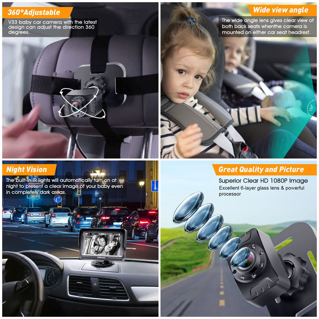 DoHonest Baby Car Camera HD 1080P: Rear Facing Car Baby Monitor Clear Image | Crystal Night Vision, Adjustable View Angle, Easy Setup, Anti-Glare Display, Safety for Kids & Infants