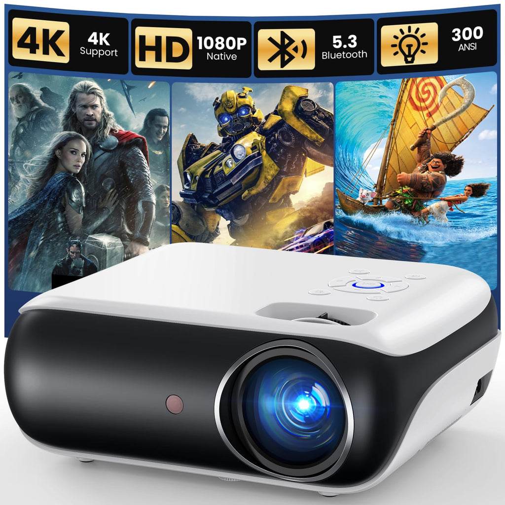 HAPPRUN Native 1080P Bluetooth Projector - Standard | Native 1080P • Mini & Portable • Easy Setup • Built-in Speaker • HDMI for PC, Laptop & PS5