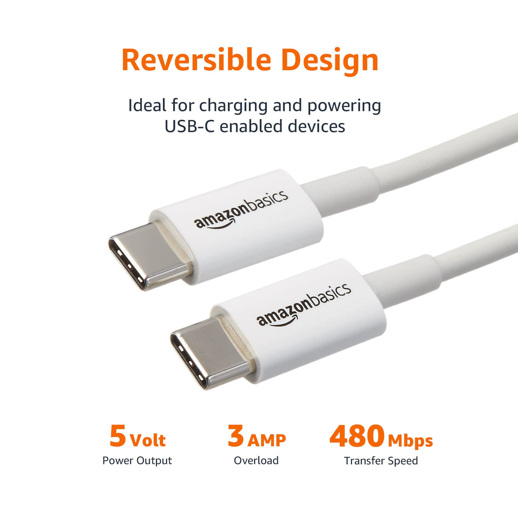 Amazon Basics USB-C to USB-C Fast Charger Cable, 480Mbps Speed, USB-IF Certified, for Fast Charging Apple iPhone 16/15, iPad, MacBook, Samsung Galaxy, Tablets, Laptops, 6 Foot, White
