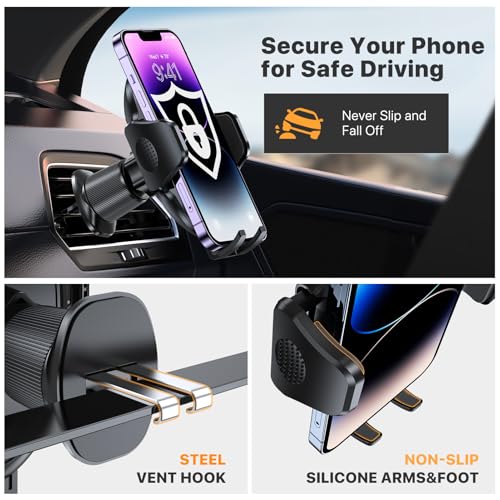 Miracase Phone Holders for Your Car with Metal Hook Clip, Air Vent Cell Phone Stand Car Mount, Universal Automobile Cradle for Garmin GPS Fit iPhone Android and All Smartphones, Dark Black