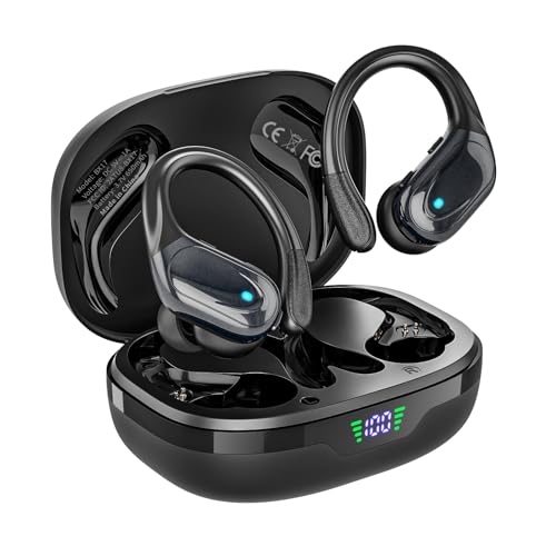 HAOYUYAN Wireless Earbuds, Sports Bluetooth Headphones, 80Hrs Playtime Ear Buds with LED Power Display, Noise Canceling Headset, IPX7 Waterproof Earphones for Workout/Running（Black）
