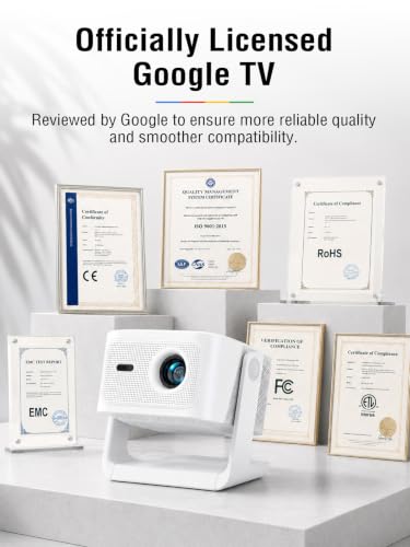 【Official Licensed Google TV】4K Smart Projector with WiFi and Bluetooth, VOPLLS Outdoor Projectors with 50W Dolby/AI Auto Focus, Portable Movie Phone Wireless Gaming Wifi Proyector for Bedroom/Home