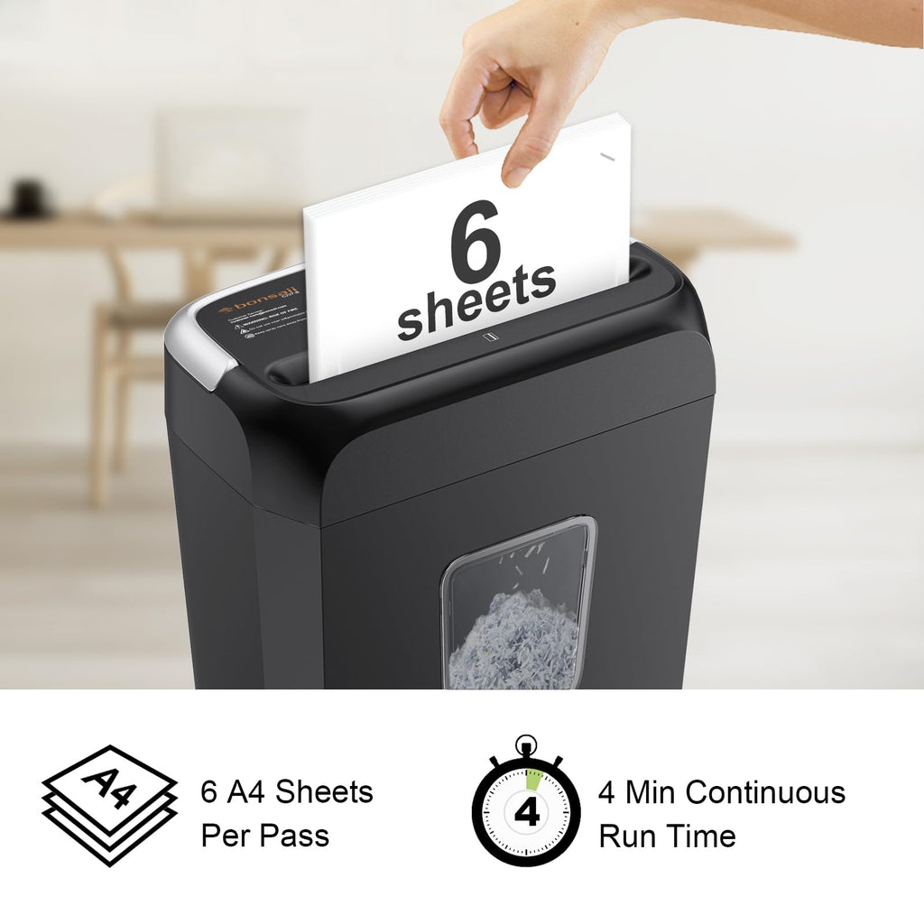 Bonsaii 6-Sheet Cross Cut Paper Shredder for Home, 3.4 Gal Bin | P-4 Security Level, Shreds Credit Cards, Staples & Paper Clips, with Portable Handle, Small Shredder for Home Office，C237-B