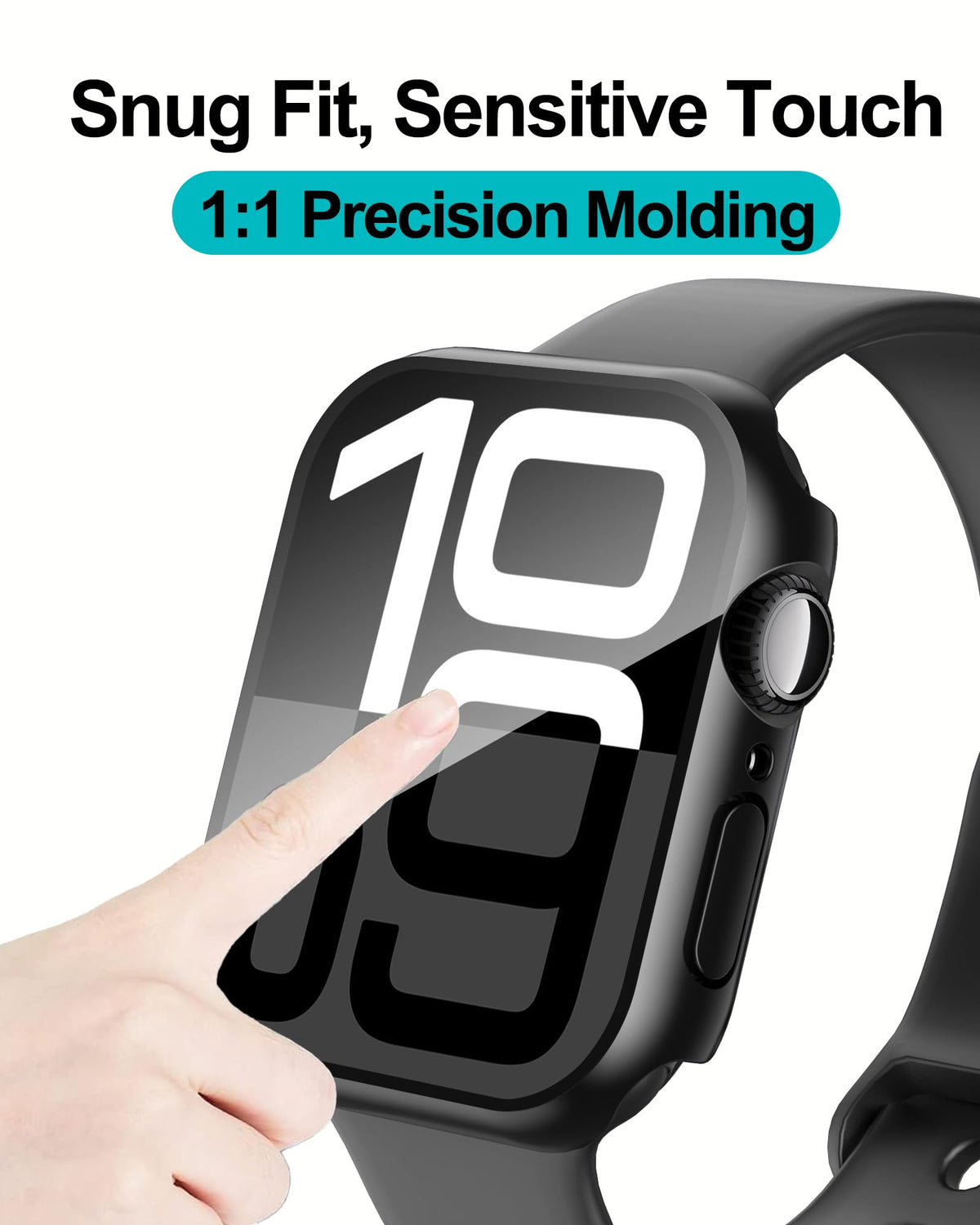 Smiling 2 Pack Case Built in Tempered Glass Screen Protector Compatible with Apple Watch Series 11 (2025)/Series 10 46mm, Hard PC Case Overall Protective Cover- Black