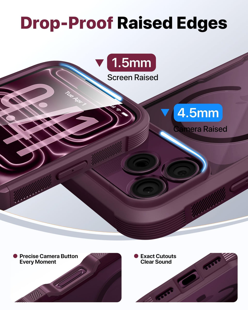Diaclara Magnetic for iPhone 18 Pro Case with Screen Protector, Burgundy | Fit for MagSafe, Built‑in Anti‑Scratch Touch‑Sensitive Screen Protector, 360° Dual‑Layer Rugged, Mil‑Grade Drop Protection