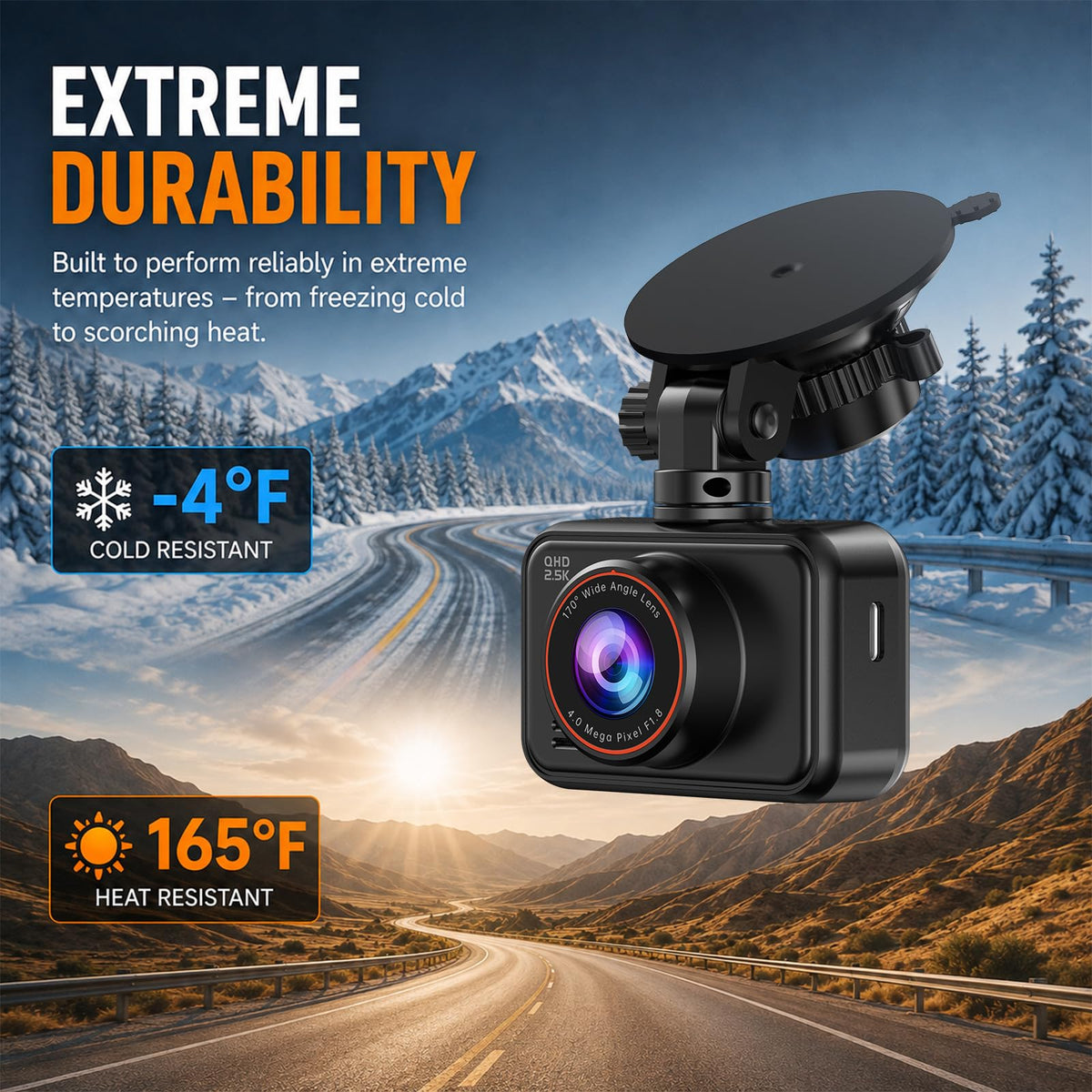 Dash Cam Front and Rear for Cars, 2.5K+1080P Dual Camera with 2" Screen | WDR Night Vision, 170° Lens, G-Sensor, Loop Recording, 360° Mount, Mini Design, 256GB Max, 24H Parking, SD Card Not Included